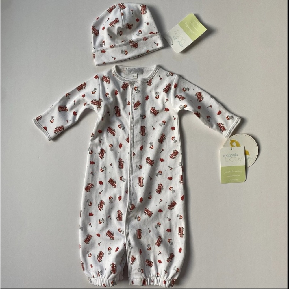 Fire Engine Romper Size Preemie Pima Cotton outfit w/ Hat 2 pc Baby Fire Fighter
